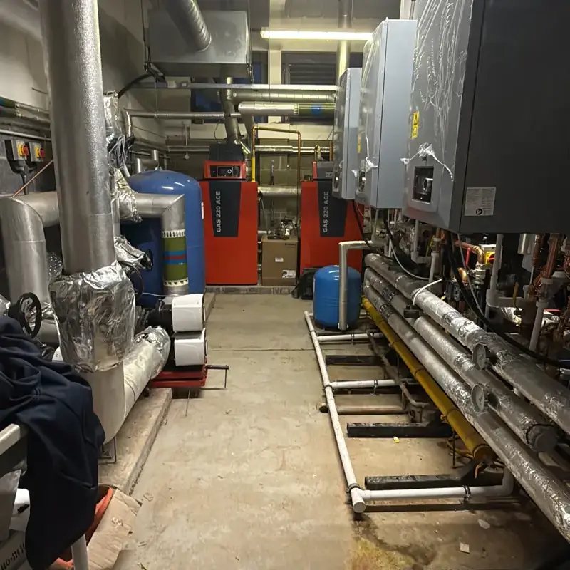 Remeha Gas 220 Ace commercial boilers in a plant room
