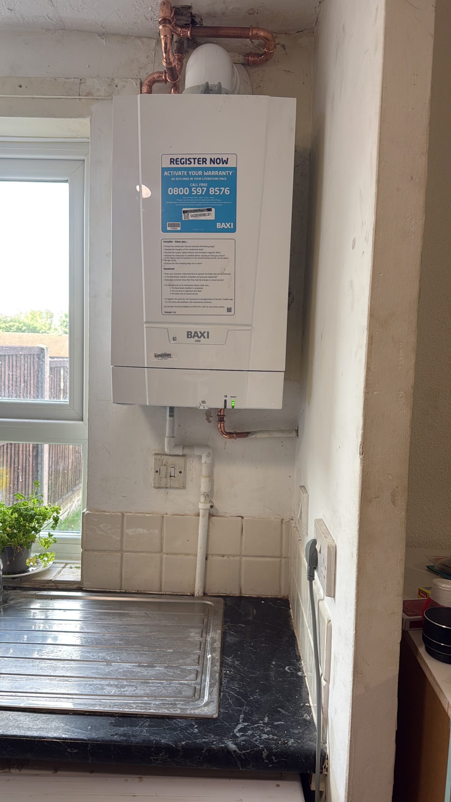Newly fitted Baxi 400 boiler in a Telford kitchen